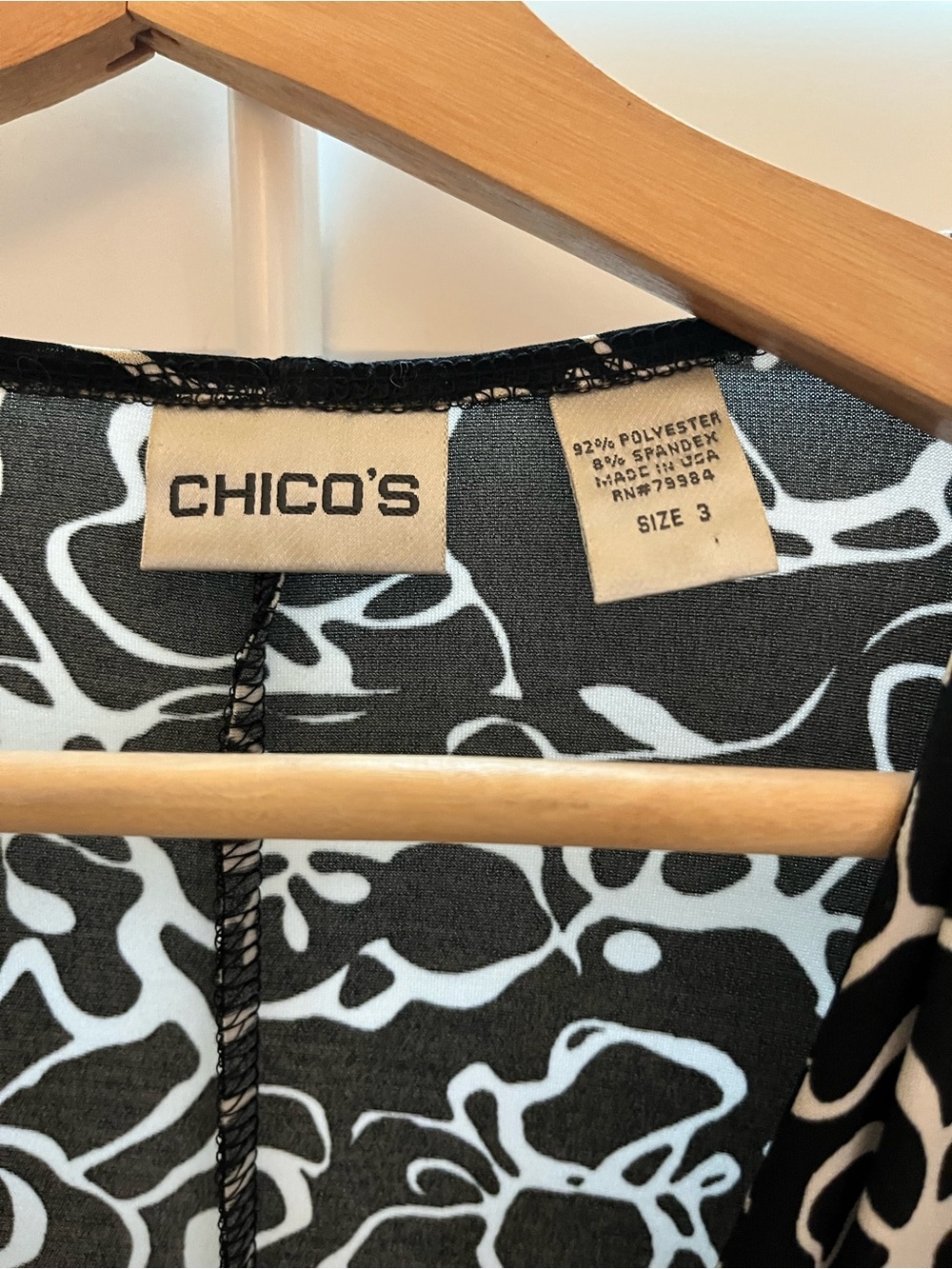 Chico's Black and White Floral Faux-Wrap Midi Dress, Stretchy 16 - Picture 2 of 6
